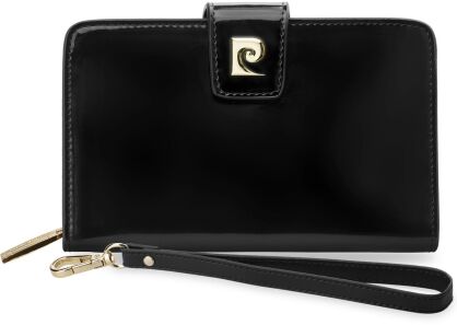 Duży skórzany portfel damski PIERRE CARDIN lakierowana kopertówka - czarny