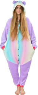 Piżama kigurumi jednoczęściowe przebranie kostium z kapturem – pastelowa fioletowa panda