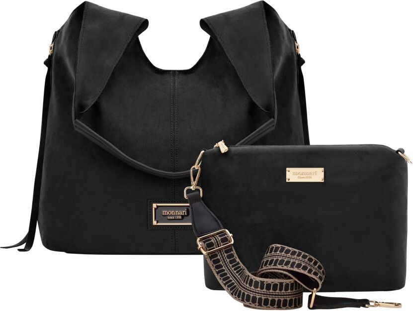 Monnari zamszowa torba damska worek shopper luźna matowa torebka 2w1 + listonoszka - czarna