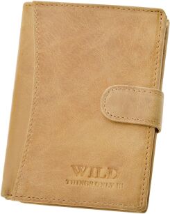 Klasyczny pionowy portfel męski skórzany zapinany - camel