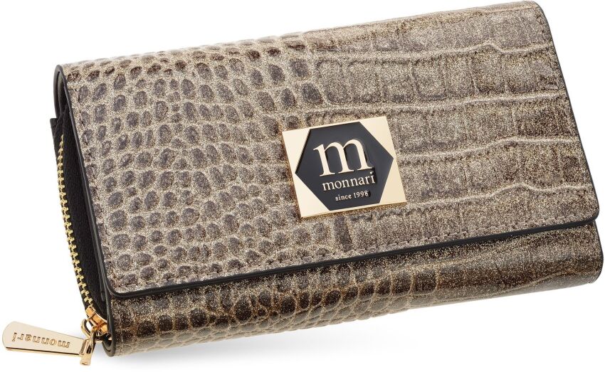 Monnari połyskujący portfel damski skórzany ekskluzywny lakierowany - złoty