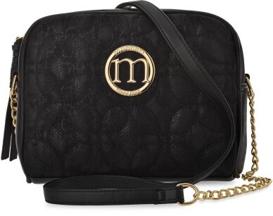 Monnari pikowana elegancka torebka damska z logo klasyczna listonoszka na łańcuszku tłoczony wzór - czarna