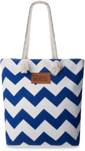 Marynarska eko torba damska płócienna shopperka torebka zakupowa plażowa w zygzaki - biało-niebieska