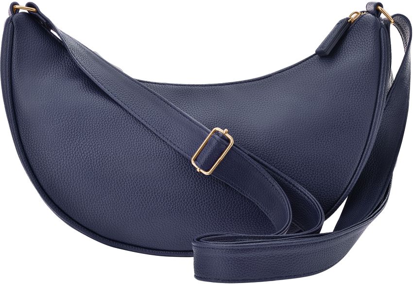 Listonoszka półksiężyc duża nerka elegancka skórzana klasyczna torebka crossbody - granatowa