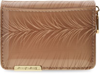 Lakierowany zgrabny portfel damski JENNIFER JONES mała elegancka portmonetka na zamek - beżowy