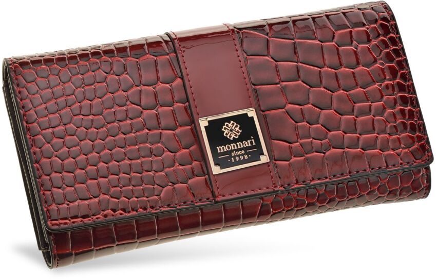 Monnari elegancki portfel damski ze wzorem skóry croco - czerwony