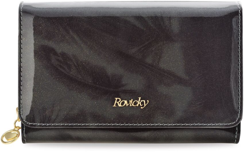 Elegancki skórzany portfel damski lakierowana portmonetka RFID - czarny