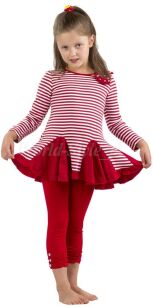  Sukienka tunika dla dziewczynki w paseczki z falbanką - czerwony