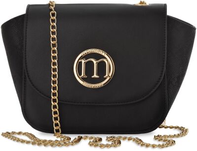 Monnari elegancka mała torebka damska klasyczna sztywna torba na łańcuszku listonoszka z tłoczonym wzorem skóry o logo - czarna