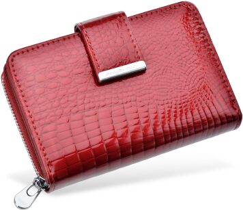 Skórzany portfel damski Jennifer Jones lakierowana portmonetka – czerwony