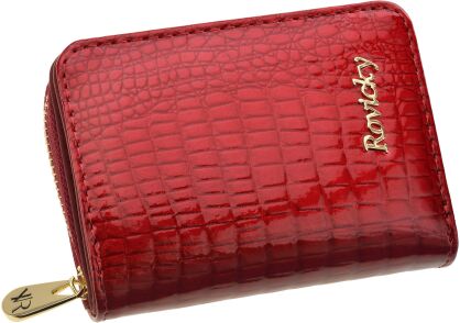 Lakierowany zgrabny portfel damski Rovicky mała skórzana portmonetka RFID - czerwony