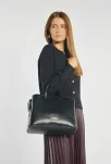 Monnari torba damska z kolekcji Premium duży kuferek shopper sztywna torebka - czarna - 5