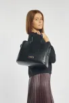 Monnari torba damska z kolekcji Premium duży kuferek shopper sztywna torebka - czarna - 4