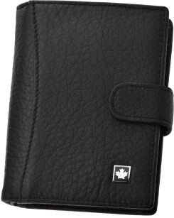 Skórzany portfel męski pionowy elegancki portfel z naturalnej skóry zapinany rozkładany RFID - czarny