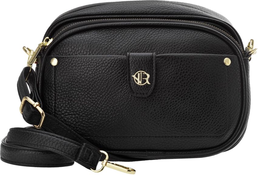 Torebka listonoszka 2w1 mała i duża skórzana na ramię z kieszeniami i paskiem - czarna