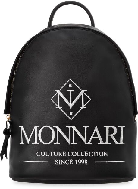 Elegancki plecak damski MONNARI klasyczny plecaczek miejski z dużym logo - czarny