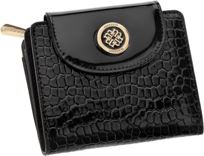 Monnari mały portfel damski lakierowany elegancki portfelik portmonetka - czarny