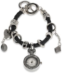 Bransoletka z zegarkiem zawieszki charms – czarny