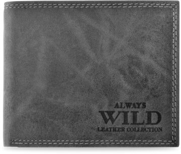 Pojemny skórzany portfel męski Always Wild poziomy rozbudowany antykradzieżowy RFID secure - grafitowy