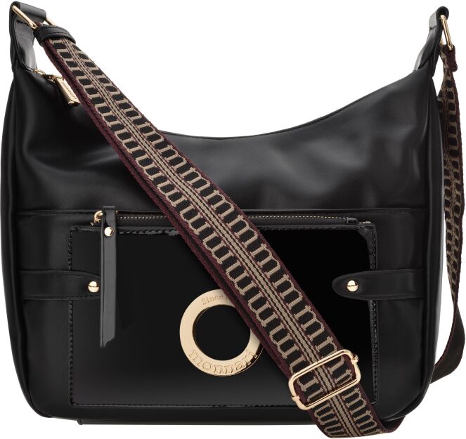 Monnari torba na wzorzystym pasku torebka duża listonoszka - czarna