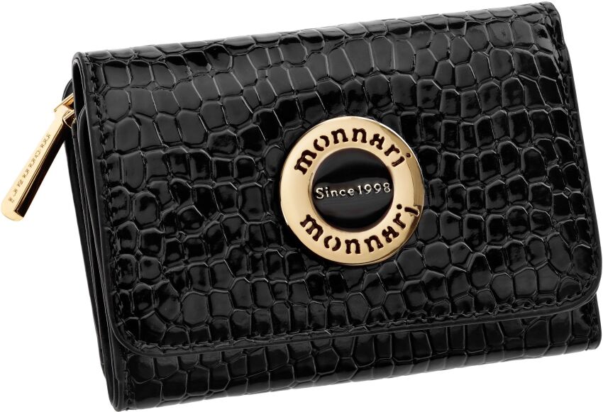 Monnari mały portfel damski lakierowany portfelik zgrabna portmonetka -  croco - czarny