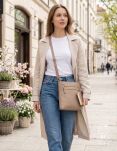 Elegancka torebka listonoszka damska crossbody z kieszeniami klasyczna mała na ramię - beżowa - 6
