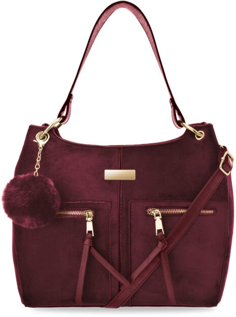 Klasyczna torba torebka kuferek shopper bag z pomponem welur zamsz