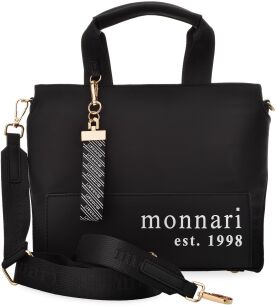 MONNARI torebka damska shopper aktówka miejska listonoszka kuferek torba z breloczkiem i logowanym paskiem - czarna