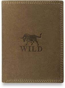 Pionowy portfel męski Wild-100% skóra - piaskowy