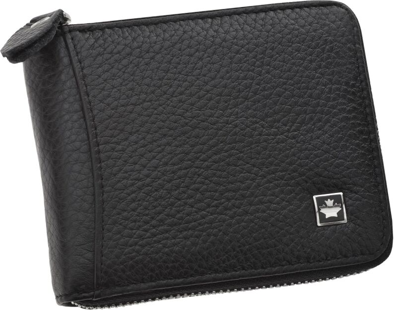 Skórzany portfel męski na zamek elegancki portfel z naturalnej skóry pojemny RFID - czarny