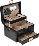 Monnari elegancki kuferek na biżuterię kosmetyki z lusterkiem organizer kosmetyczka szkatułka - czarna - 3