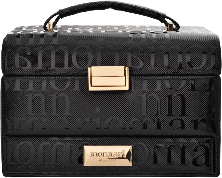 Monnari elegancki kuferek na biżuterię kosmetyki z lusterkiem organizer kosmetyczka szkatułka - czarna