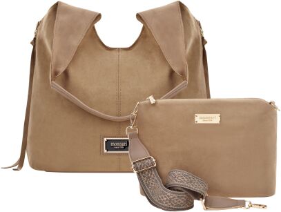 Monnari zamszowa torba damska worek shopper luźna matowa torebka 2w1 + listonoszka - beżowa