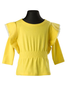 Dziewczęca bluzeczka tunika z falbanami i koronką - żółty