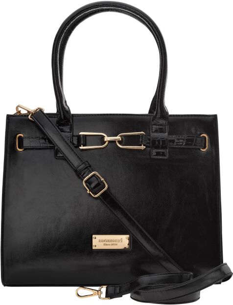 Monnari torba z aplikacją aktówka duży kuferek sztywna shopperka - czarna