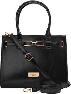 Monnari torba z aplikacją aktówka duży kuferek sztywna shopperka - czarna