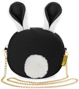 Urocza dziewczęca torebka listonoszka na łańcuszku króliczek z pluszowymi uszami i ogonkiem - biało-czarny
