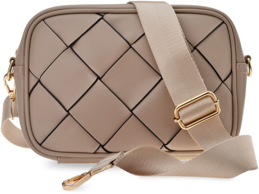 Torebka damska VICTORIA&CO pleciona pikowana listonoszka crossbody - beżowa