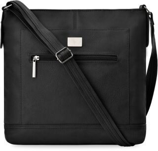 Duża listonoszka pojemna torebka damska z kieszonkami raportówka na długim pasku - czarna