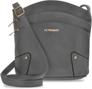 Pojemna miejska listonoszka crossbody torebka damska z kieszonkami - grafitowy