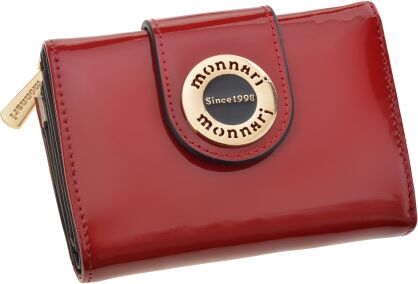 Monnari lakierowany portfel damski mały portfelik portmonetka na zamek - czerwony
