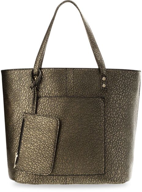 Metaliczna pojemna torebka damska shopper bag + saszetka - złoty