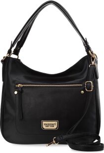 MONNARI pojemna torba damska torebka worek na ramię shopper z kieszonkami - czarna