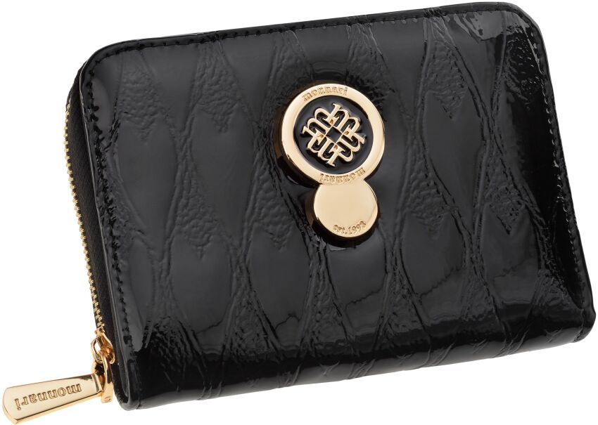 Monnari mały portfel ze wzorem skórzany na suwak lakierowana portmonetka - czarny