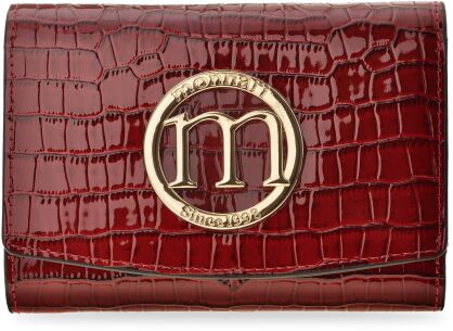 MONNARI skórzany lakierowany portfel damski ze wzorem skóry croco zgrabna portmonetka z klapką i logo w eleganckim pydełko na prezent - czerwony