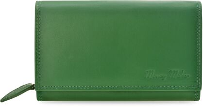 Pojemny skórzany portfel damski na suwak MONEY MAKER duża miękka portmonetka ze skóry naturalnej RFID secure - zielony