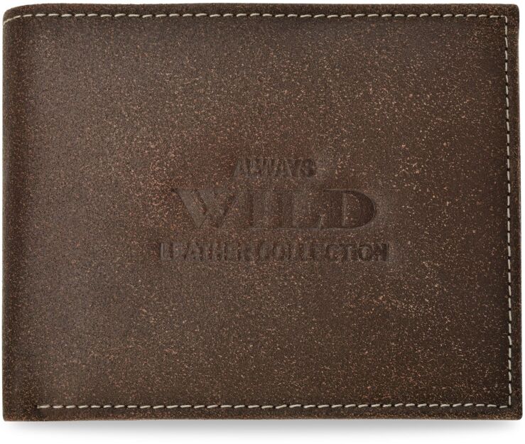 Pojemny skórzany portfel męski Always Wild poziomy rozbudowany antykradzieżowy RFID secure - brązowy