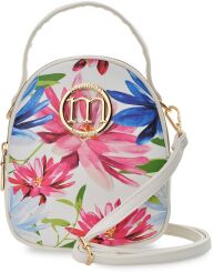 MONNARI 2w1 listonoszka damska elegancki plecaczek miejski kuferek torebka w kwiaty torba mały plecak trzy komory - kremowa