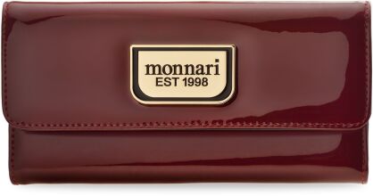 MONNARI duży klasyczny portfel damski z klapką skórzany lakierowany elegancka pakowna portmonetka w stylowym pudełku na prezent - czerwony