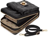 Torebka na telefon damska Monnari 2w1 portfel etui listonoszka mini crossbody zamszowa - czarna - 2
